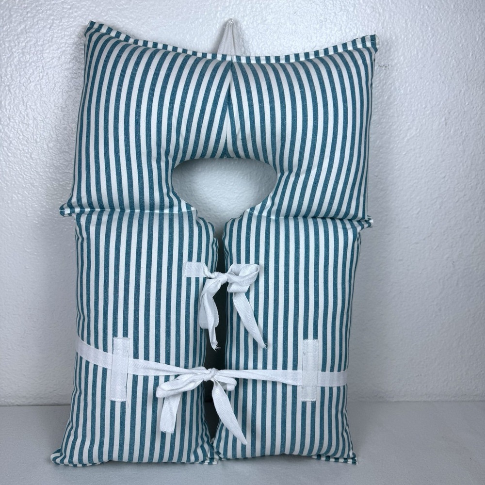 Handmade Life Jacket Wall Decor Green Blue Stripe Cushion Pillow Vest Coastal